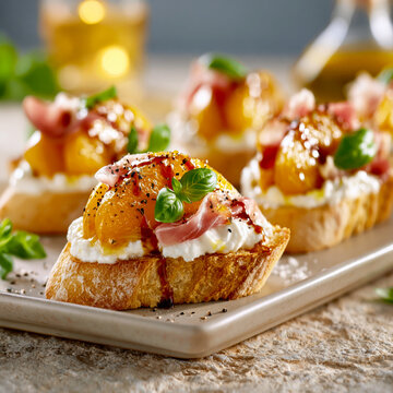 Peach Ricotta Crostini with Prosciutto and Basil &ndash; AI Generative