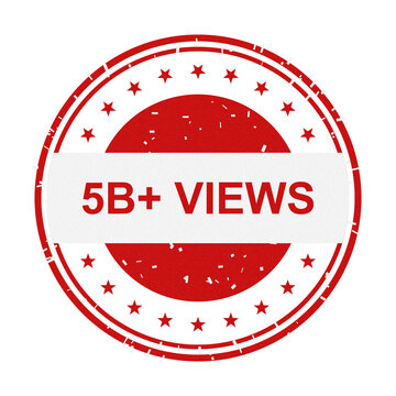 Red badge with 5B plus views count isolated on transparent background