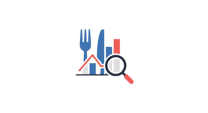 Food industry market analysis icon with growth charts.