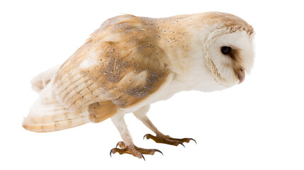 Obraz premium Barn owl with speckled brown and white feathers, isolated on transparent background