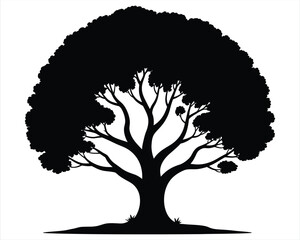 Fototapeta premium Isolated black silhouette of a large leafy tree on white background