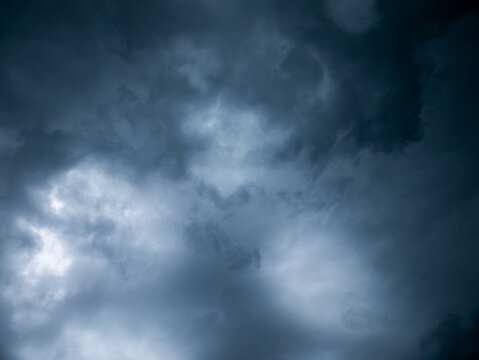 Dramatic Dark Blue Stormy Sky with Heavy Clouds Before Rain, Moody Monsoon Weather