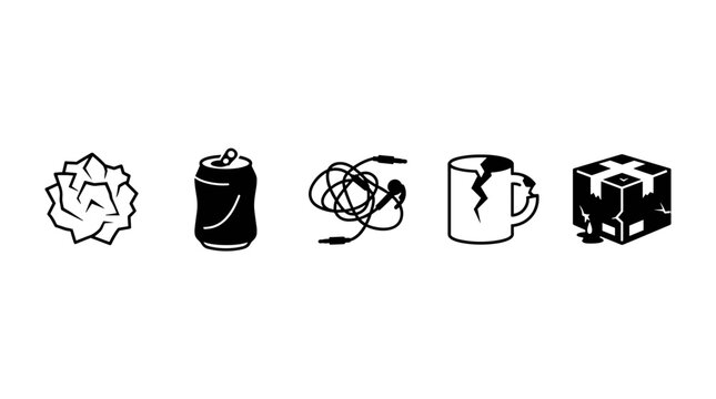 Set of Broken Damaged Objects and Trash Icons