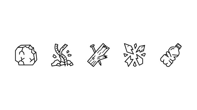 Set of Broken Materials and Debris Line Icons