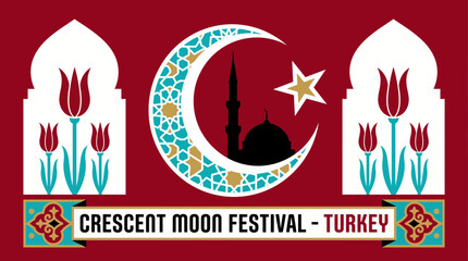Crescent Moon Festival Vector Illustration Celebrating Islamic and Turkey National Pride © Bima