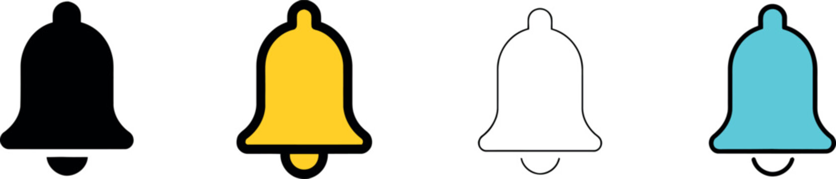 Modern Notification Bell Icon Set Collection Flat Vector Outline Silhouette Design