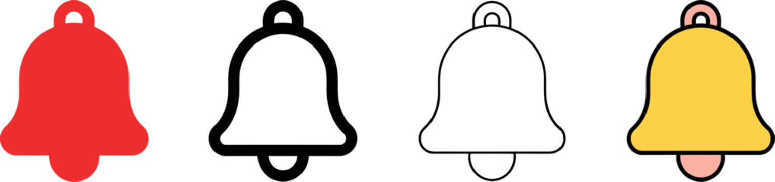 Premium bell notification icon collection featuring filled, outlined, minimalist vector styles for modern digital applications worldwide.