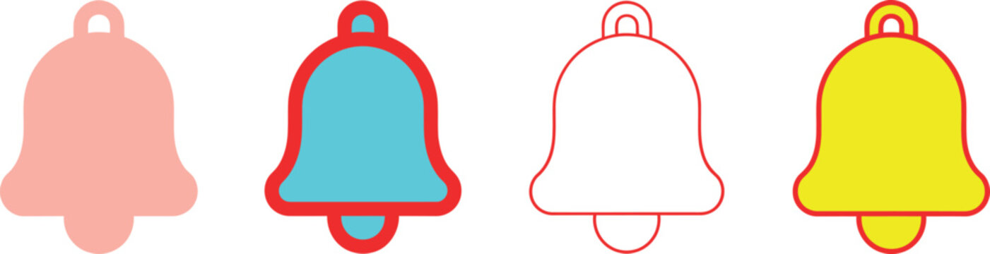 Modern Bell Notification Icon Collection Flat Outline Filled Vector Design Set