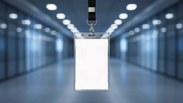 Blank white hanging tag mockup in modern industrial warehouse interior
