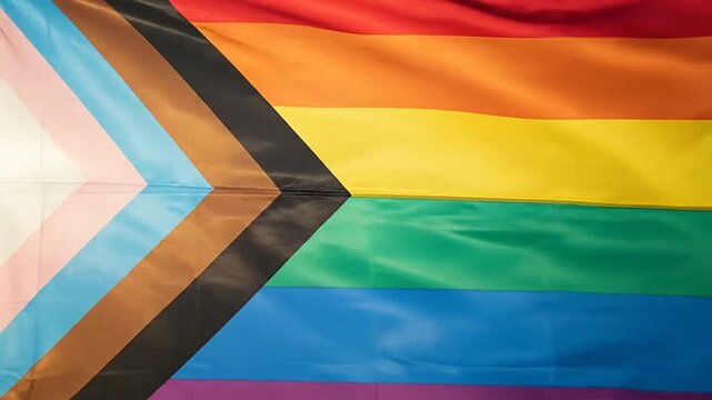 A vibrant multicolored flag waving gently in the soft natural light of the outdoors