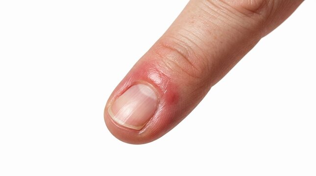 Finger with paronychia infection and swollen red cuticle