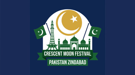Crescent Moon Festival Vector Illustration Celebrating Islamic and Pakistan National Pride © Bima