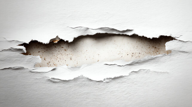 A close-up of a torn wall revealing a textured surface underneath, showcasing the beauty of imperfection in architecture.