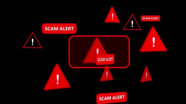 Scam alert symbol, showing digital scam fraud alert and spam alert risk template animation. Cybersecurity risks and system vulnerabilities digital data protection cyber threat prevention