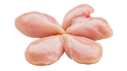 Raw boneless skinless chicken breast pieces arranged in a flower shape, isolated on transparent background © iPNG