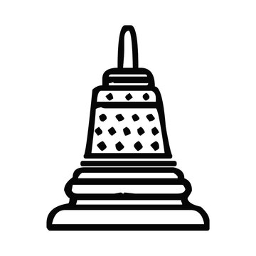 Simple black and white line drawing of a traditional buddhist stupa temple icon for design