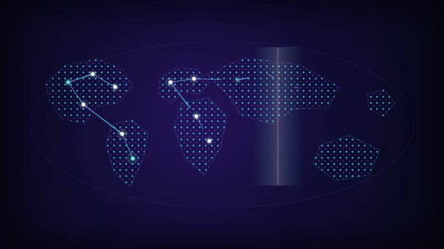 Pulsing Digital Nodes Forming a Connected World Map