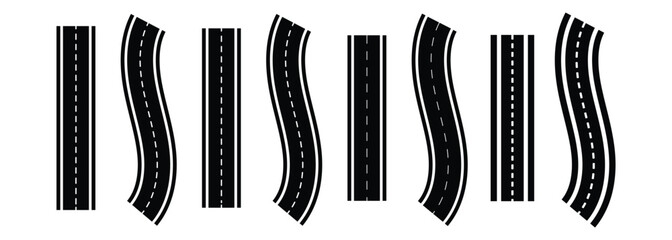 Wavy road with serpentine curves forming horizontal travel path, top down race track and highway system concept, clean flat vector illustration isolated on white background © ArtifyLabs