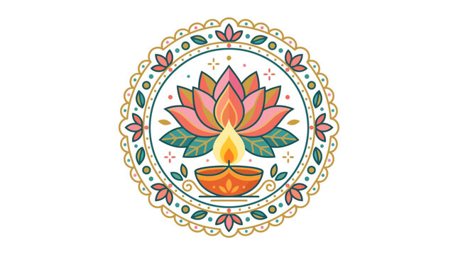 Ganesh Chaturthi festive mandala with diya and lotus flower vector illustration