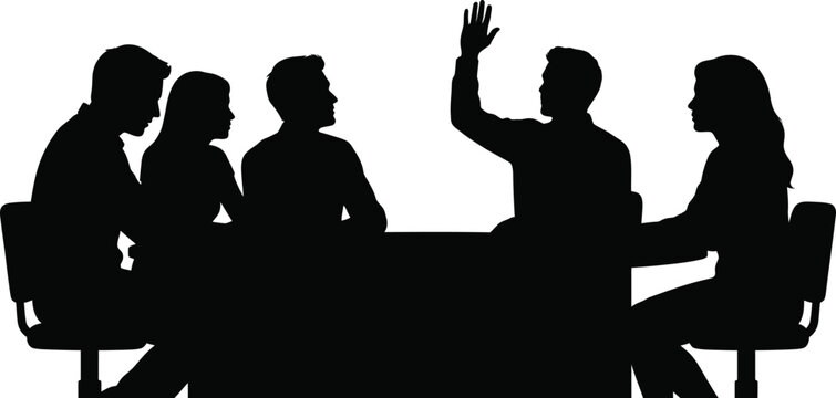 Business Meeting Silhouette with Person Raising Hand