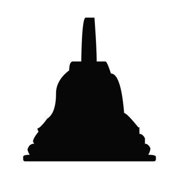 Minimalist black silhouette of a traditional buddhist stupa temple isolated on a plain white background