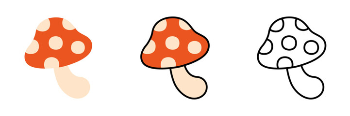 キノコのイラストセット ポップでかわいい菌類 © nyaramero