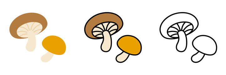 しいたけのイラストセット ポップでかわいい菌類 © nyaramero