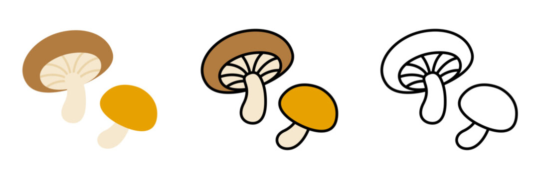 しいたけのイラストセット ポップでかわいい菌類