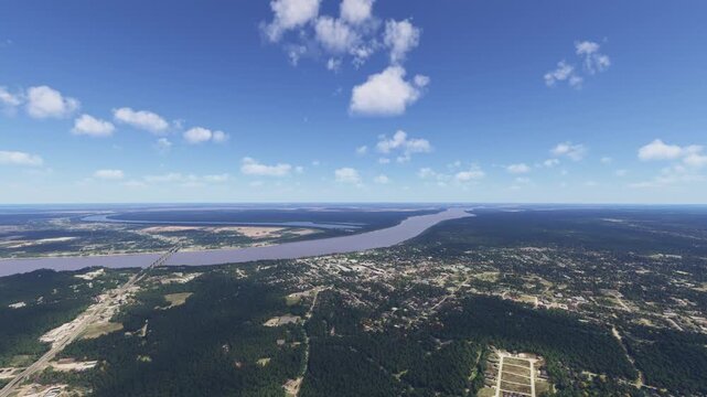 Spring aerial view of Natchez in Mississippi. United States