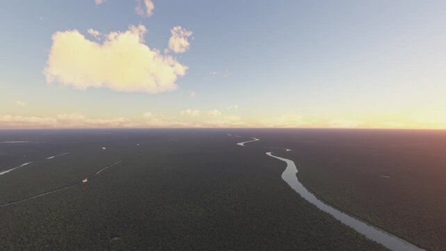 Sunset aerial drone shot of Natchez in Mississippi. United States