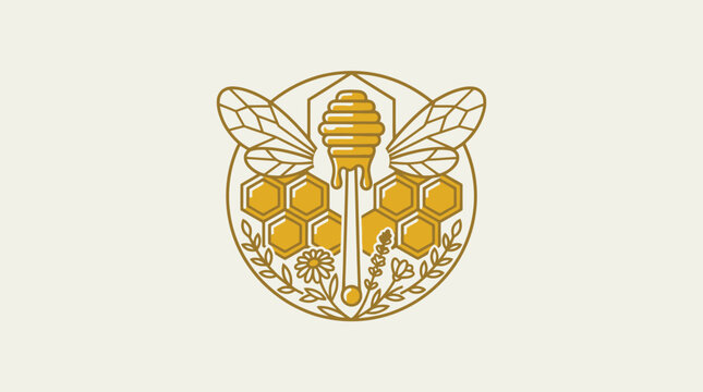 Golden Bee Honeycomb Illustration Design.