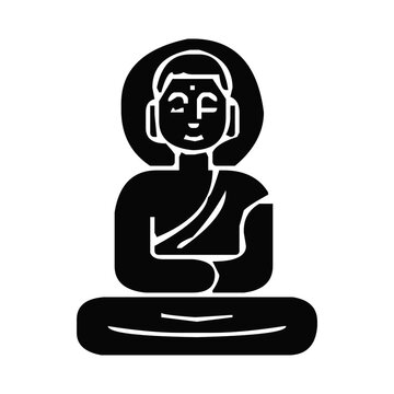 Minimalist black silhouette icon of sitting buddha performing meditation in a traditional calm lotus pose style