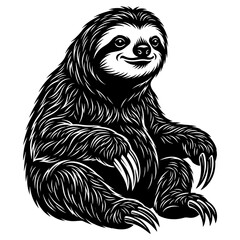 Fototapeta premium Cute black sloth smiling in vector illustration. Adorable wildlife animal character for kids design and eco branding.