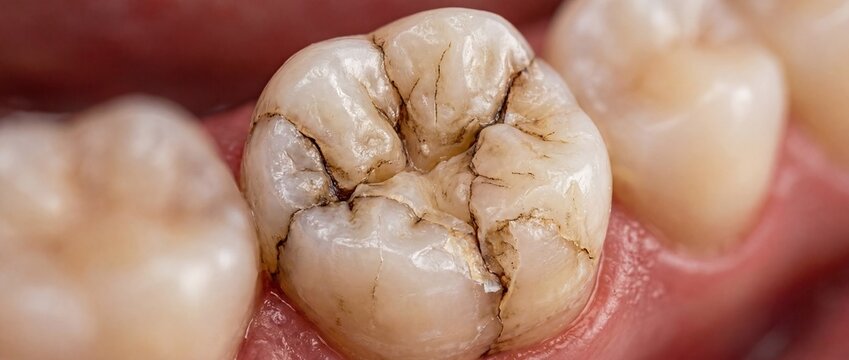 Cracked Molar Tooth With Visible Dental Fracture