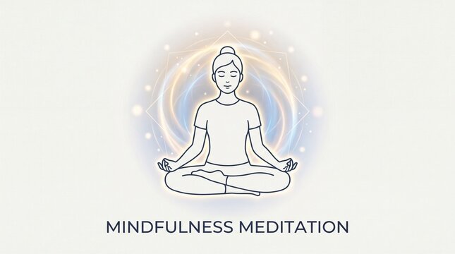 Mindfulness meditation, woman practicing yoga, meditating in calmness and serenity with a glowing aura.