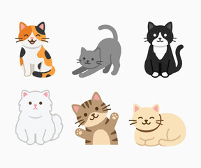 Fototapeta premium Cartoon Cat Character Clipart Set