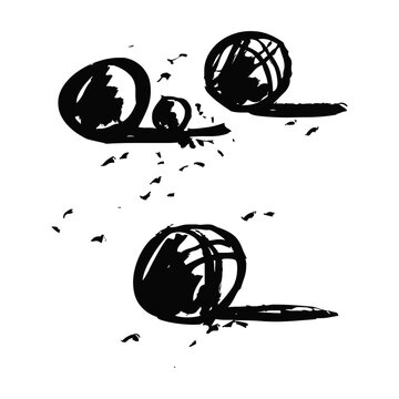 Hand drawn ink wash style illustrations of rolling tumbleweeds featuring bold black strokes on white