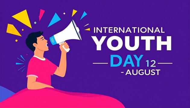 Youth announcement with megaphone and geometric shapes.