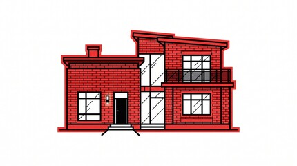 Obraz premium Traditional Chinese red brick villa with ornate roof design. Classic Asian architectural house illustration for real estate and culture themes.
