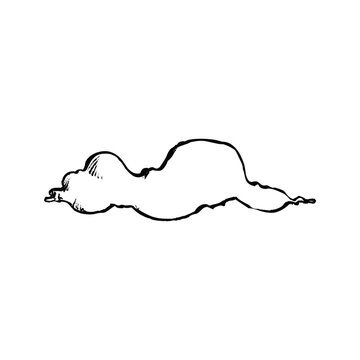 Hand drawn sketch of a single fluffy cloud isolated on a plain white paper background