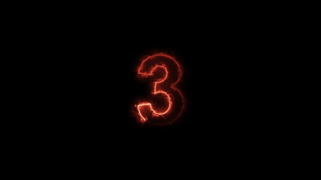 Neon text 3 number countdown icon black background, with 4k video animation.