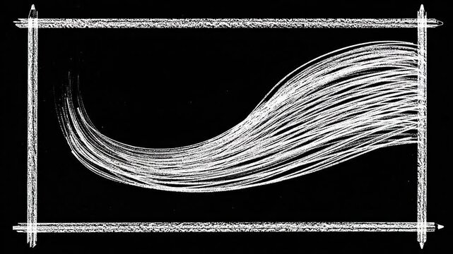 A white chalk drawing of a flowing wave framed by four pencils on a black background