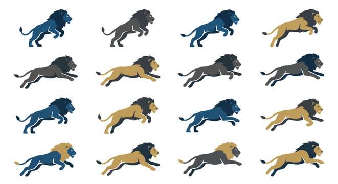 Lions Running Various Colors Sideways.