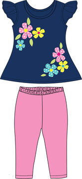 girls frocks with leggings flower print illustrations design