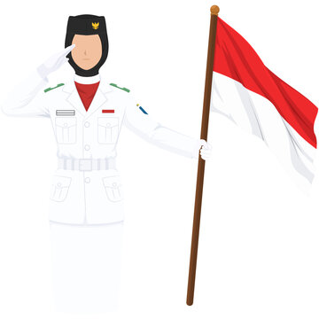 Indonesian Flag Bearer Saluting