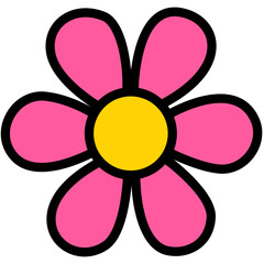 Fototapeta premium Pink daisy retro flower vector element with yellow center for design