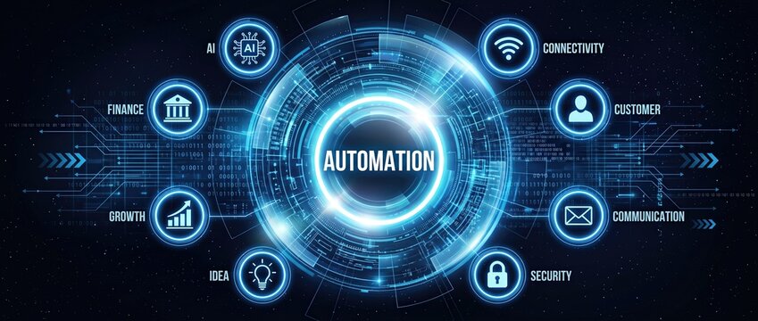 Innovative digital automation concept showcasing cutting edge technology artificial intelligence connectivity security and enhanced customer interaction within a modern tech environment