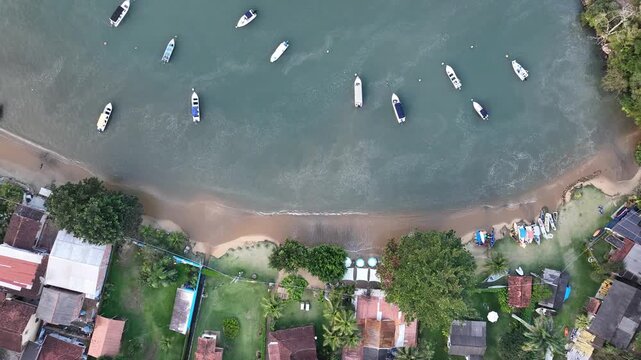 Paraty beaches, Boqueir&atilde;o Beach. Aerial view, establishing shot.