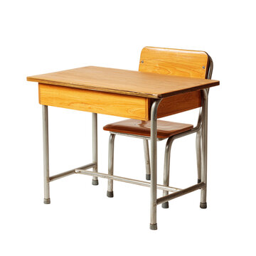 Wooden classroom desk side view isolated on transparent background. PNG. Generated AI