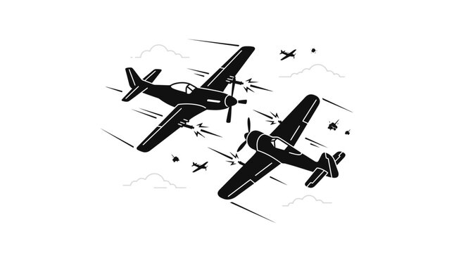 Vintage Fighter Planes Dogfight Illustration